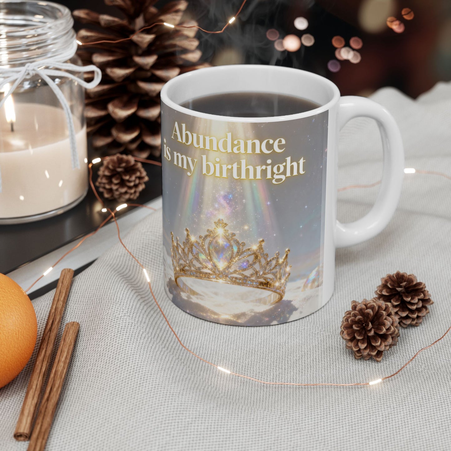 Affirmation Mug — “Abundance is my Birthright” Ceramic Coffee Cup