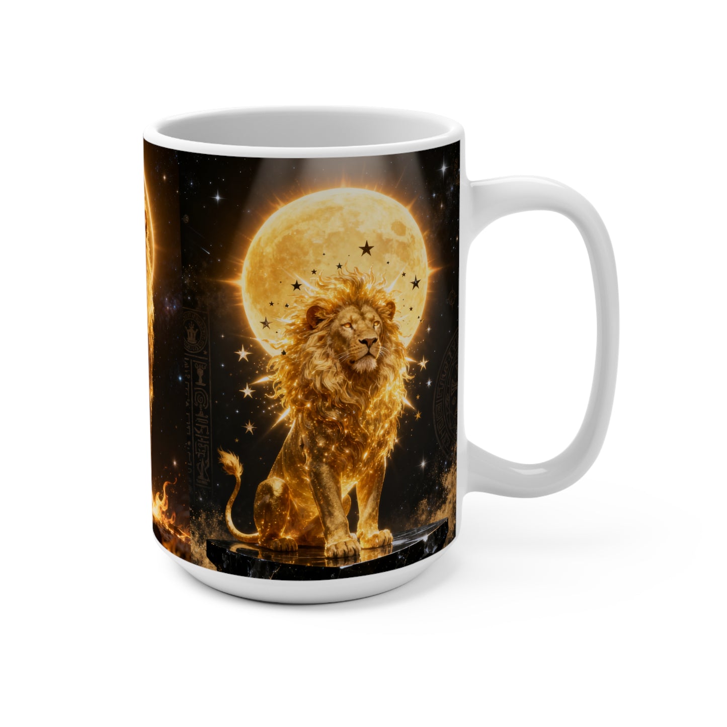 Golden Leo Mug — Celestial Lion 15oz Coffee Cup