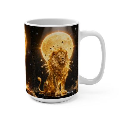 Golden Leo Mug — Celestial Lion 15oz Coffee Cup