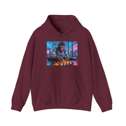 Cyberpunk Sushi Chef Hoodie — Neon Retro Streetwear Pullover