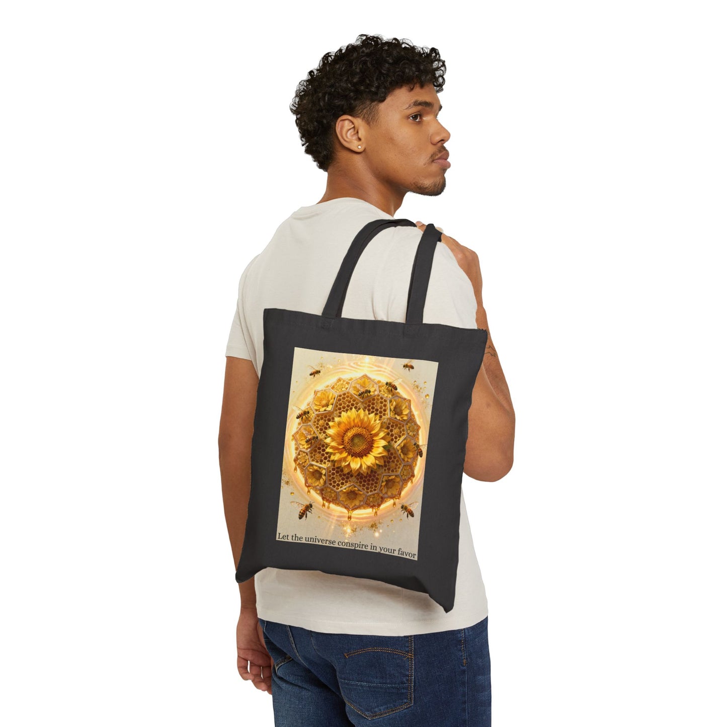 Sunflower Honey Mandala Tote Bag — "Trust what's blooming within you" Cotton Canvas Tote