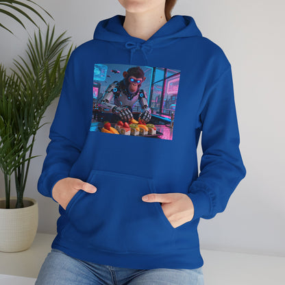Cyberpunk Sushi Chef Hoodie — Neon Retro Streetwear Pullover