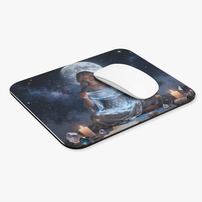 Mystic Moon Sacred Weaver Mouse Pad — Celestial Witchcraft Desk Mat with Crystals & Candles