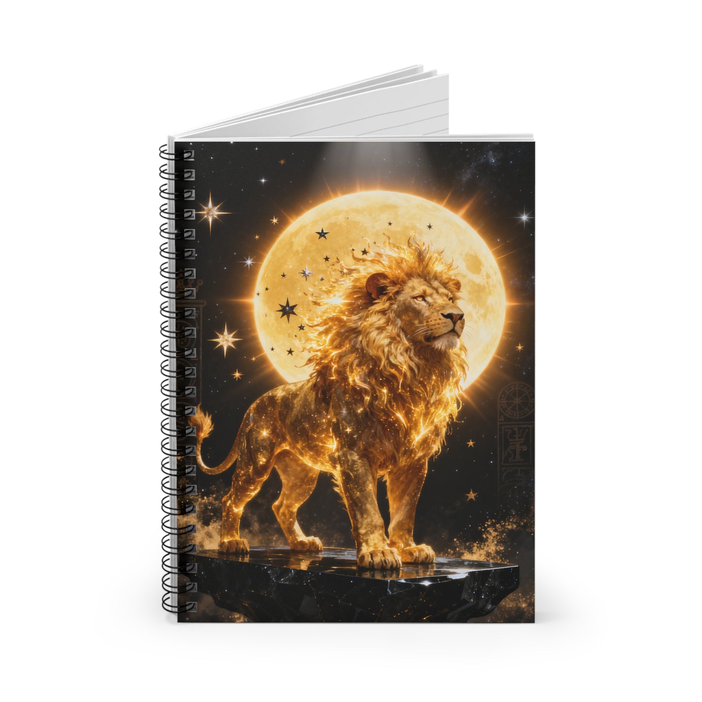 Lion Sun Notebook — Gold Leo Energy Ruled Journal for Astrology & Zodiac Lovers