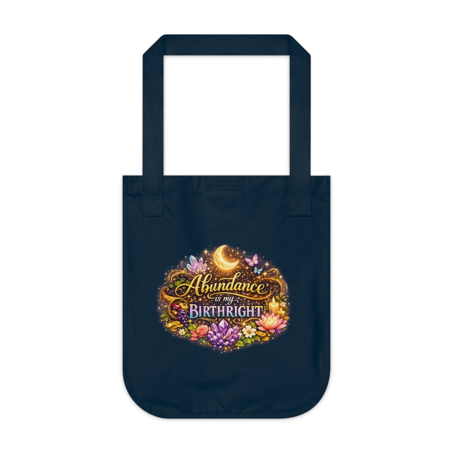 Tote Bag — "Abundance is My Birthright" Floral Moon Organic Canvas Tote