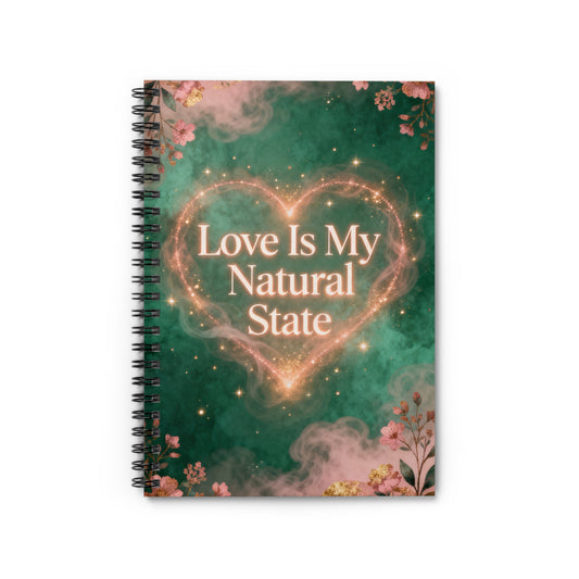 Love Is My Natural State Spiral Notebook | Ruled Journal, Heart Sparkle Floral Cover