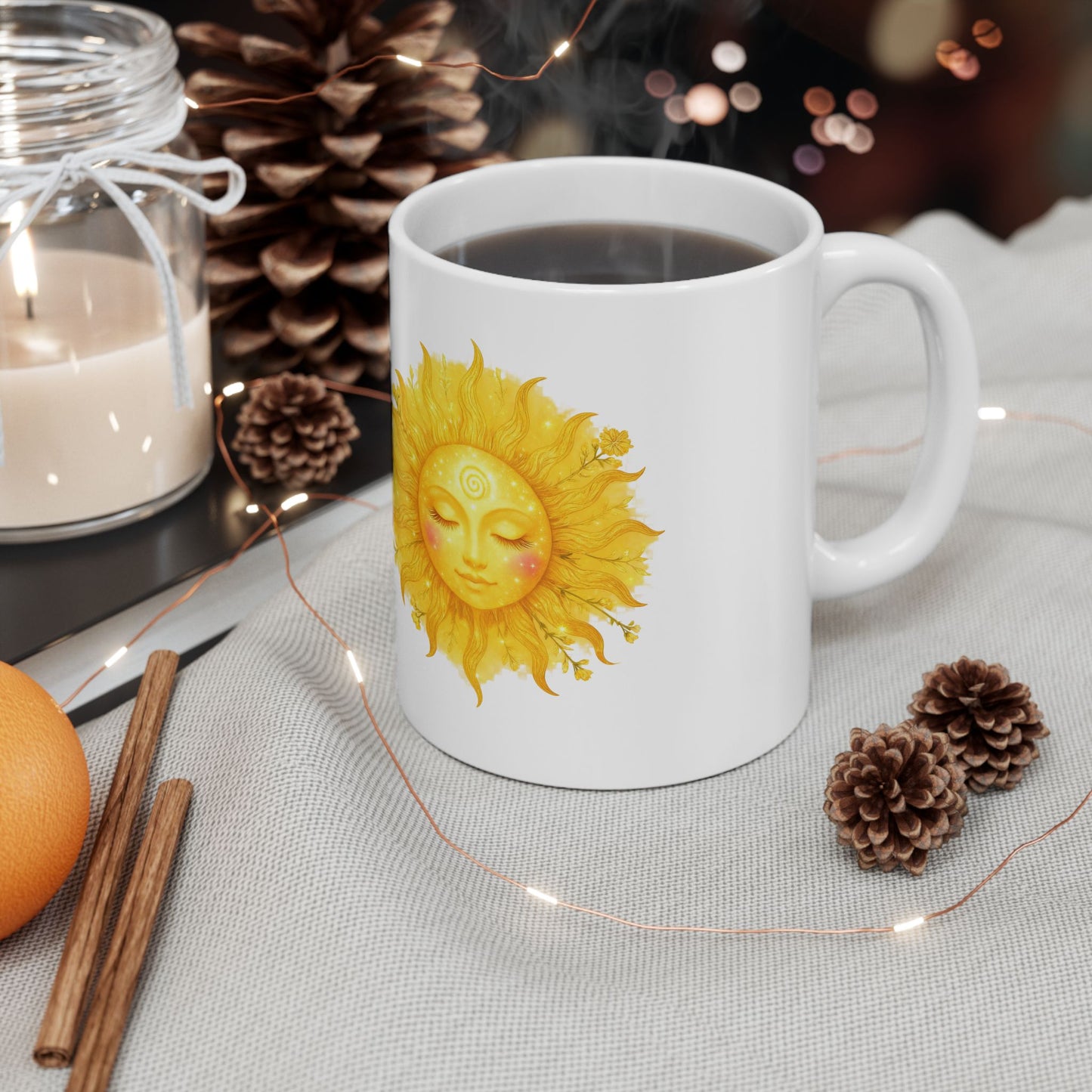 Sun face Illustration Mug | "Heart open. Crown lit. Roots deep." - Botanical Accents