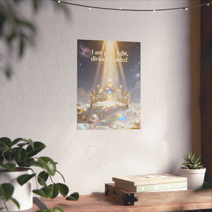 I Am Pure Light, Divinely Guided Matte Poster | Crown, Pearls, Spiritual Affirmation