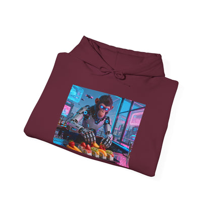 Cyberpunk Sushi Chef Hoodie — Neon Retro Streetwear Pullover