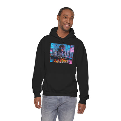 Cyberpunk Sushi Chef Hoodie — Neon Retro Streetwear Pullover