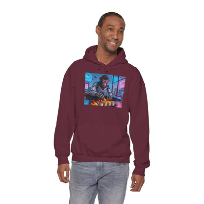 Cyberpunk Sushi Chef Hoodie — Neon Retro Streetwear Pullover