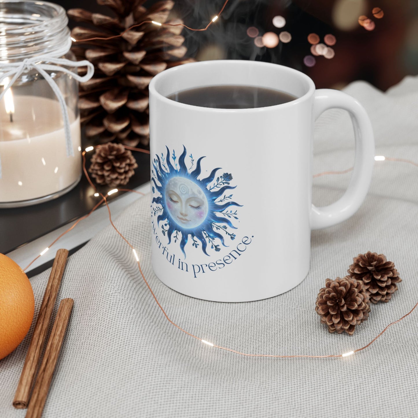 Sun & Moon Ceramic Mug — “Powerful in Practice” Yin Yang Astrology Coffee Cup (Made to Illuminate / Powerful in Presence)