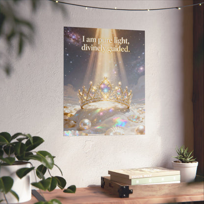 I Am Pure Light, Divinely Guided Matte Poster | Crown, Pearls, Spiritual Affirmation