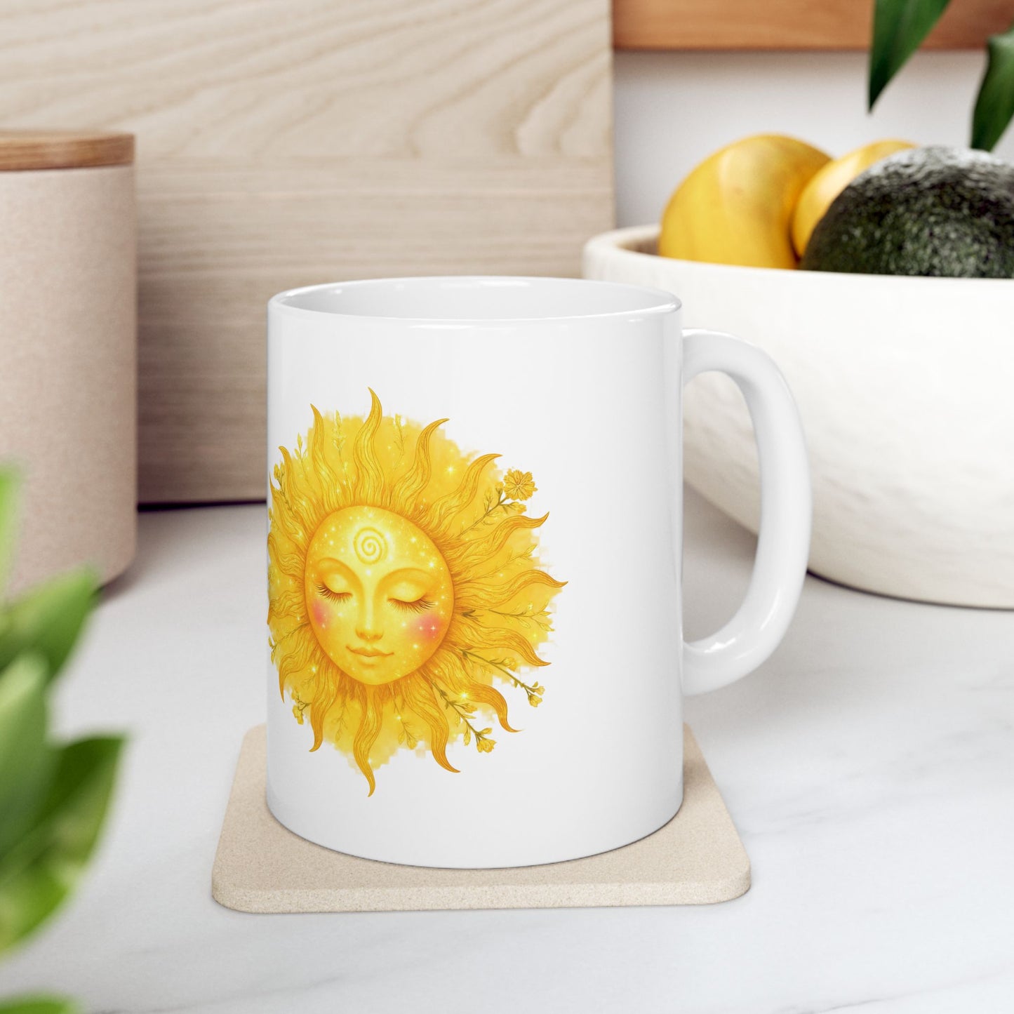 Sun face Illustration Mug | "Heart open. Crown lit. Roots deep." - Botanical Accents