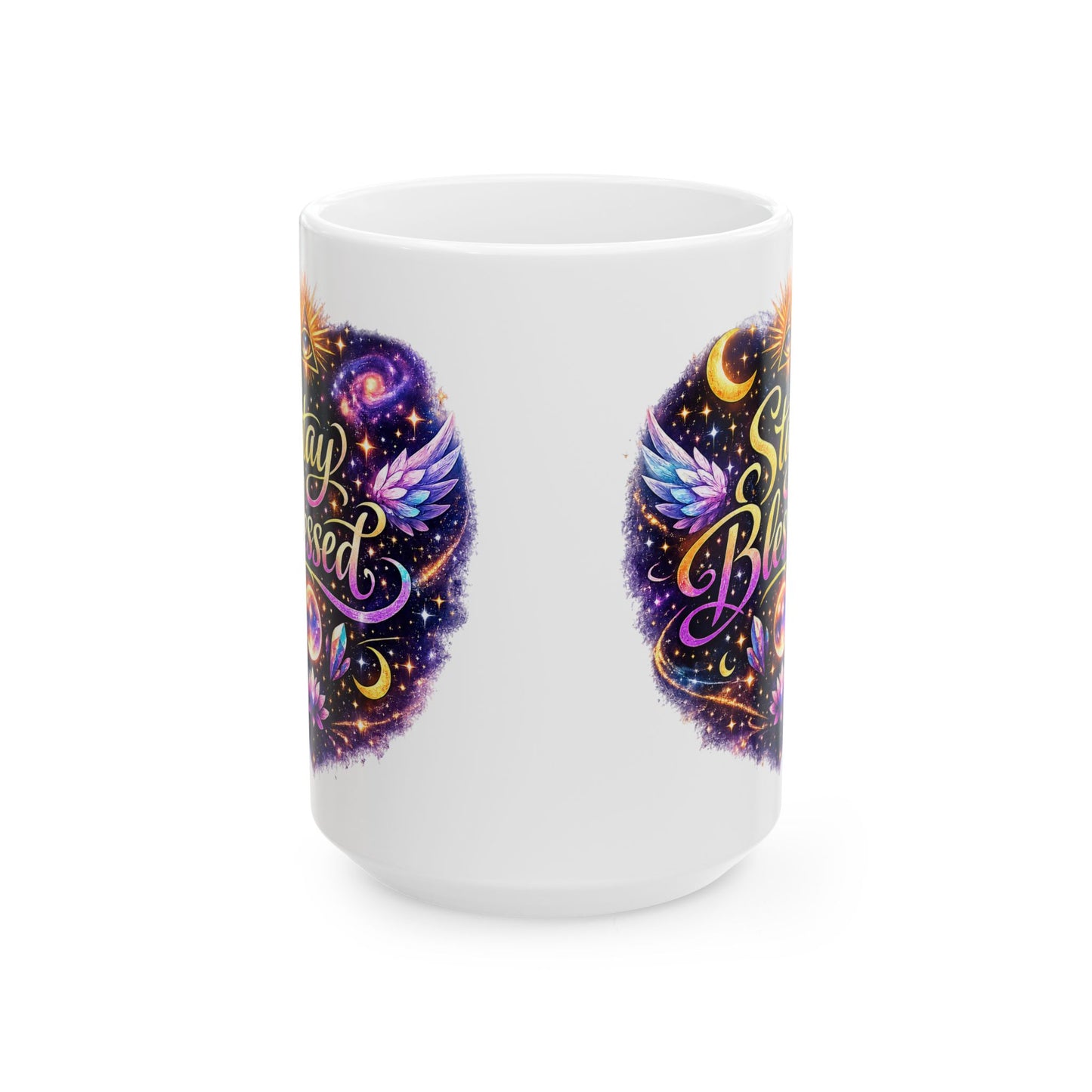 Stay Blessed Mug - Celestial Wings Inspirational Ceramic Coffee Cup (11oz & 15oz)
