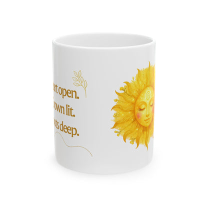 Sun face Illustration Mug | "Heart open. Crown lit. Roots deep." - Botanical Accents