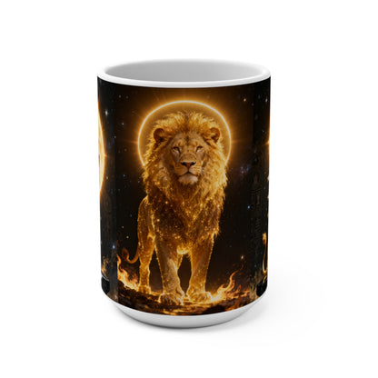 Golden Leo Mug — Celestial Lion 15oz Coffee Cup