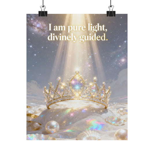 I Am Pure Light, Divinely Guided Matte Poster | Crown, Pearls, Spiritual Affirmation
