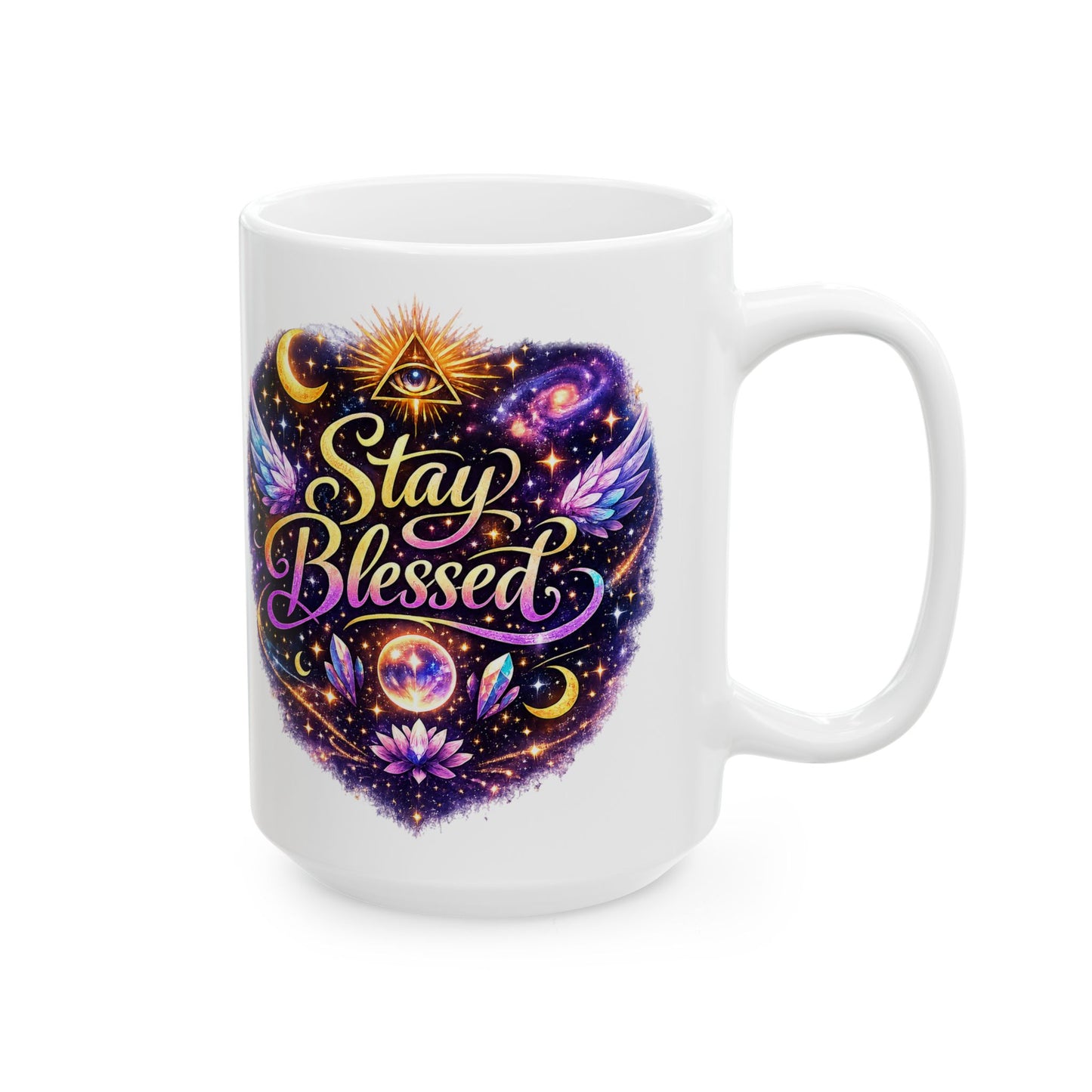 Stay Blessed Mug - Celestial Wings Inspirational Ceramic Coffee Cup (11oz & 15oz)