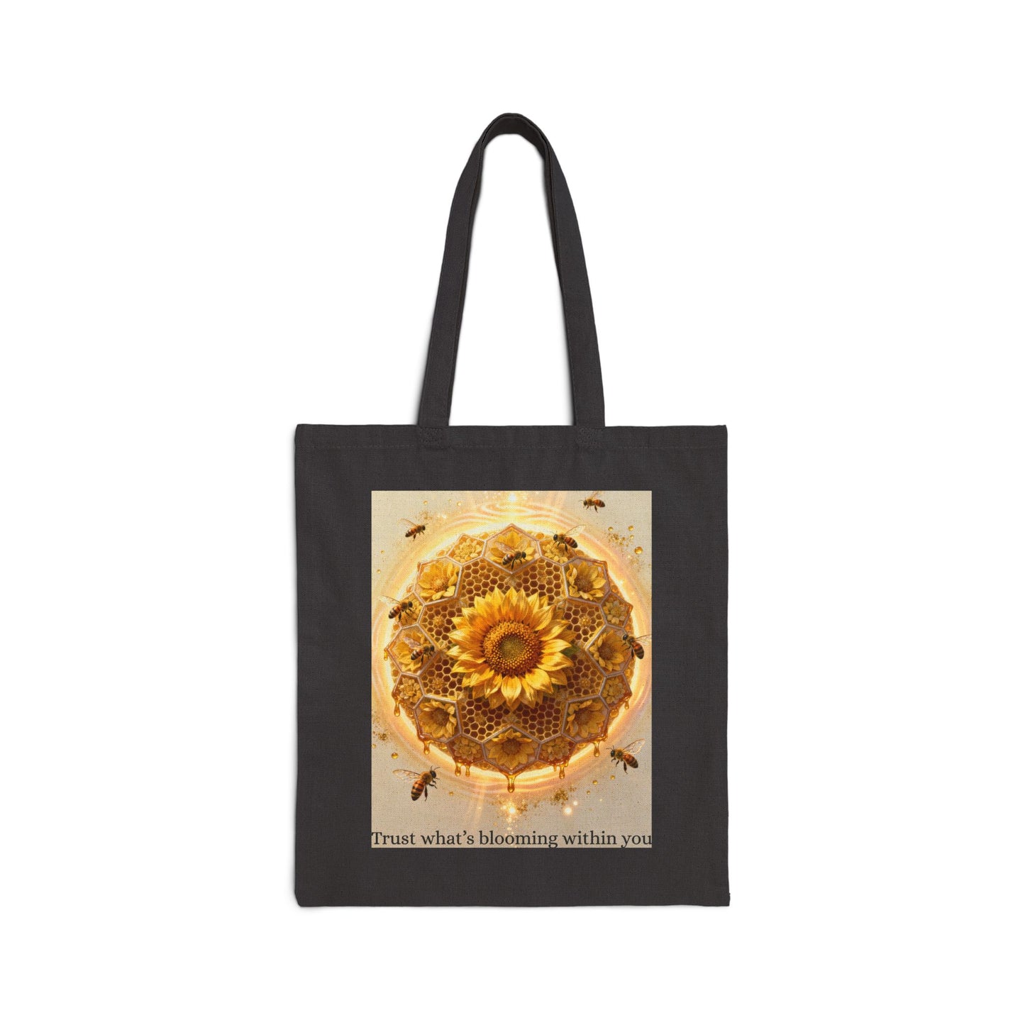 Sunflower Honey Mandala Tote Bag — "Trust what's blooming within you" Cotton Canvas Tote