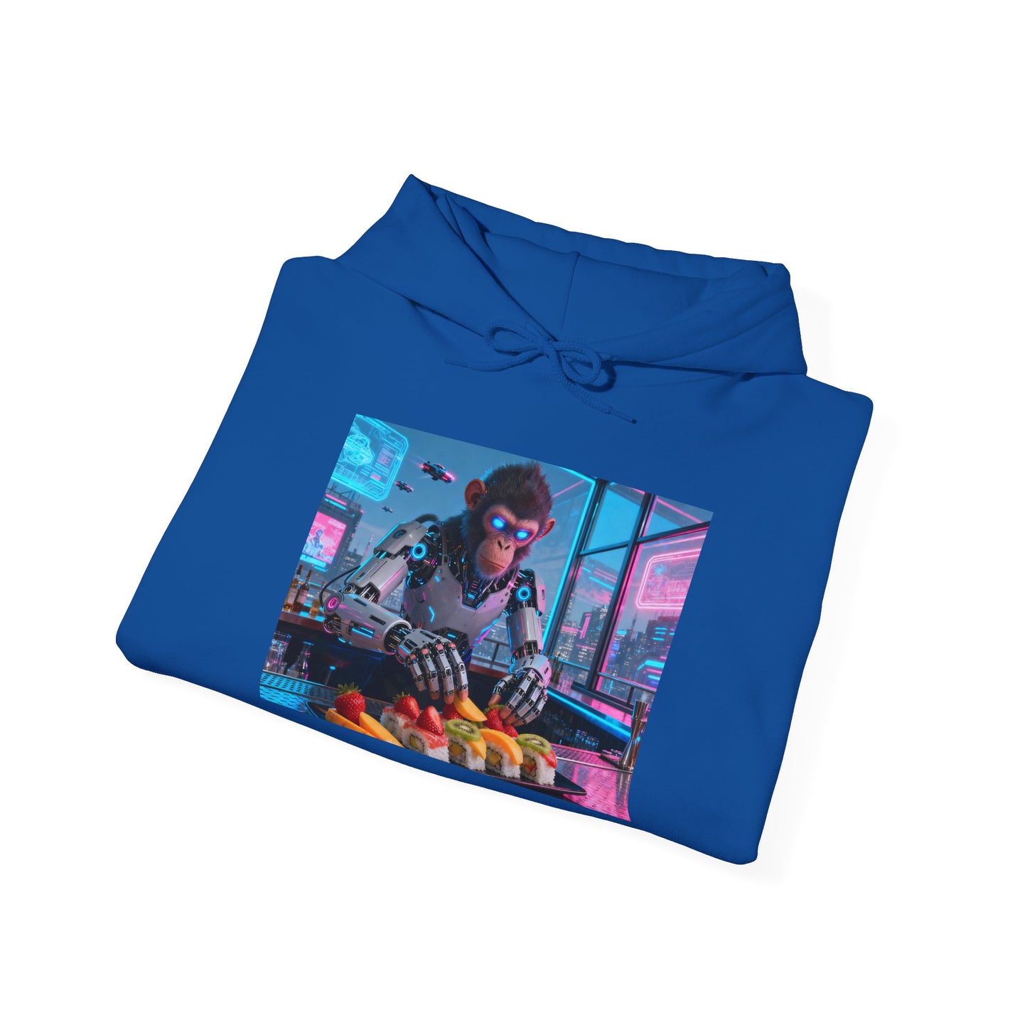 Cyberpunk Sushi Chef Hoodie — Neon Retro Streetwear Pullover