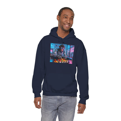 Cyberpunk Sushi Chef Hoodie — Neon Retro Streetwear Pullover