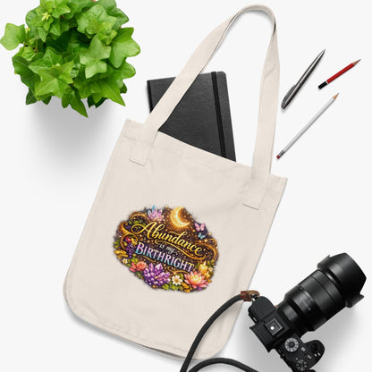 Tote Bag — "Abundance is My Birthright" Floral Moon Organic Canvas Tote