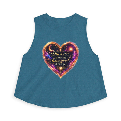 Astro Heart Crop Top — "Universe show me how good it can get" Spiritual Graphic Tank