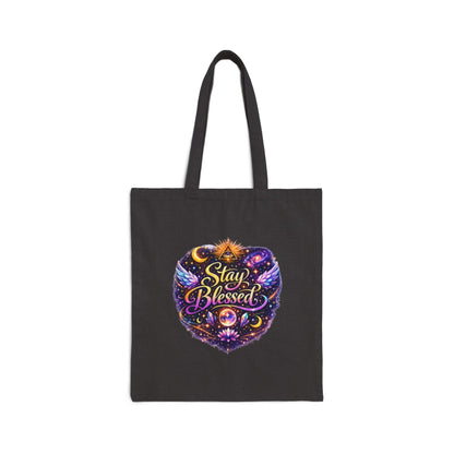 Stay Blessed Heart Canvas Tote Bag — Spiritual Boho Reusable Grocery & Gift Bag