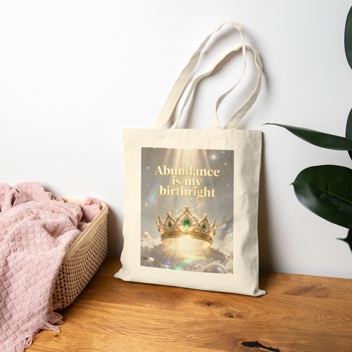 "Abundance Is My Birthright" —Crown Spiritual Affirmation Canvas Tote Bag