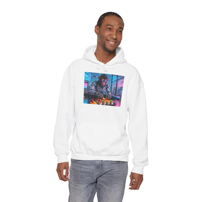 Cyberpunk Sushi Chef Hoodie — Neon Retro Streetwear Pullover