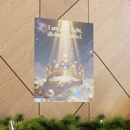 I Am Pure Light, Divinely Guided Matte Poster | Crown, Pearls, Spiritual Affirmation