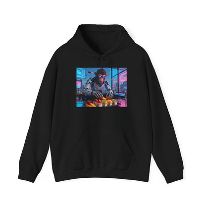 Cyberpunk Sushi Chef Hoodie — Neon Retro Streetwear Pullover