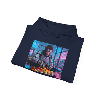 Cyberpunk Sushi Chef Hoodie — Neon Retro Streetwear Pullover