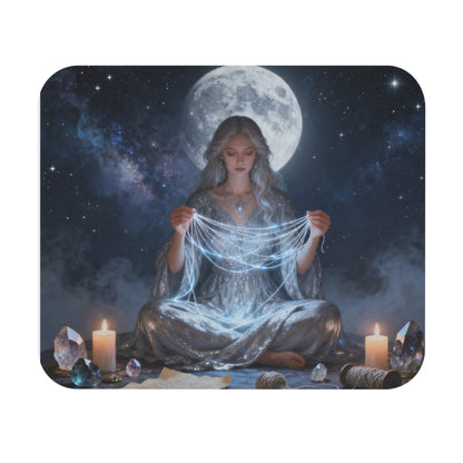 Mystic Moon Sacred Weaver Mouse Pad — Celestial Witchcraft Desk Mat with Crystals & Candles