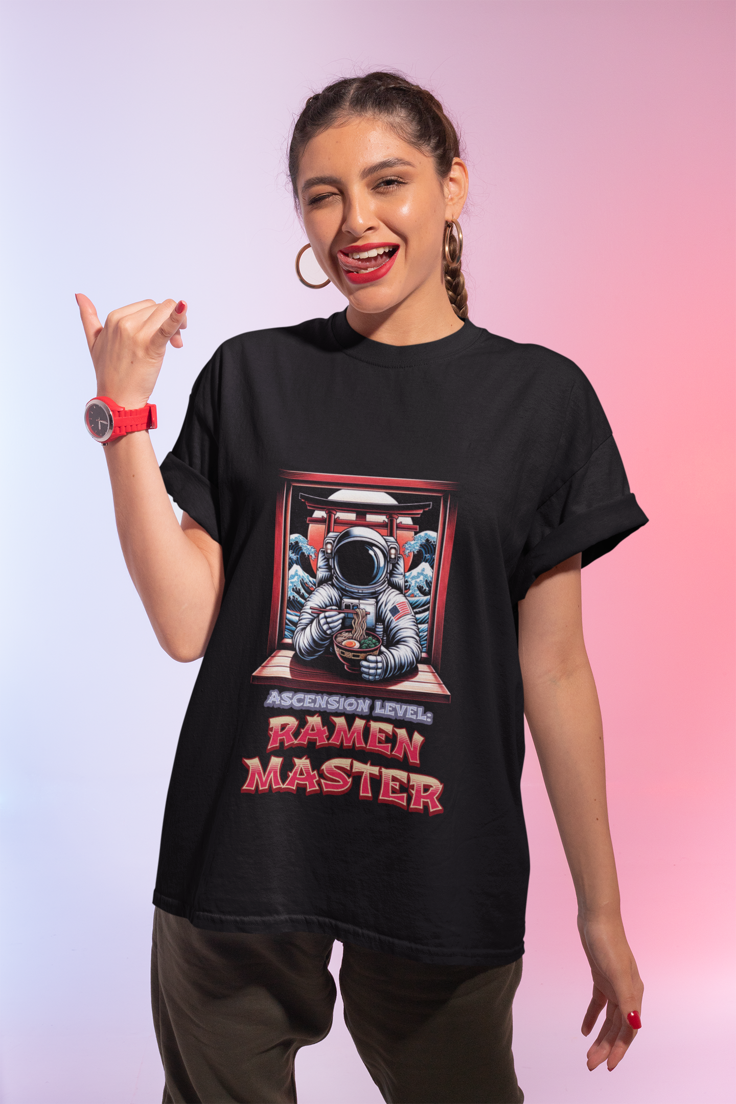 Ramen Master — Astronaut Slurping Ramen Tee ("Ascension level: Ramen Master")