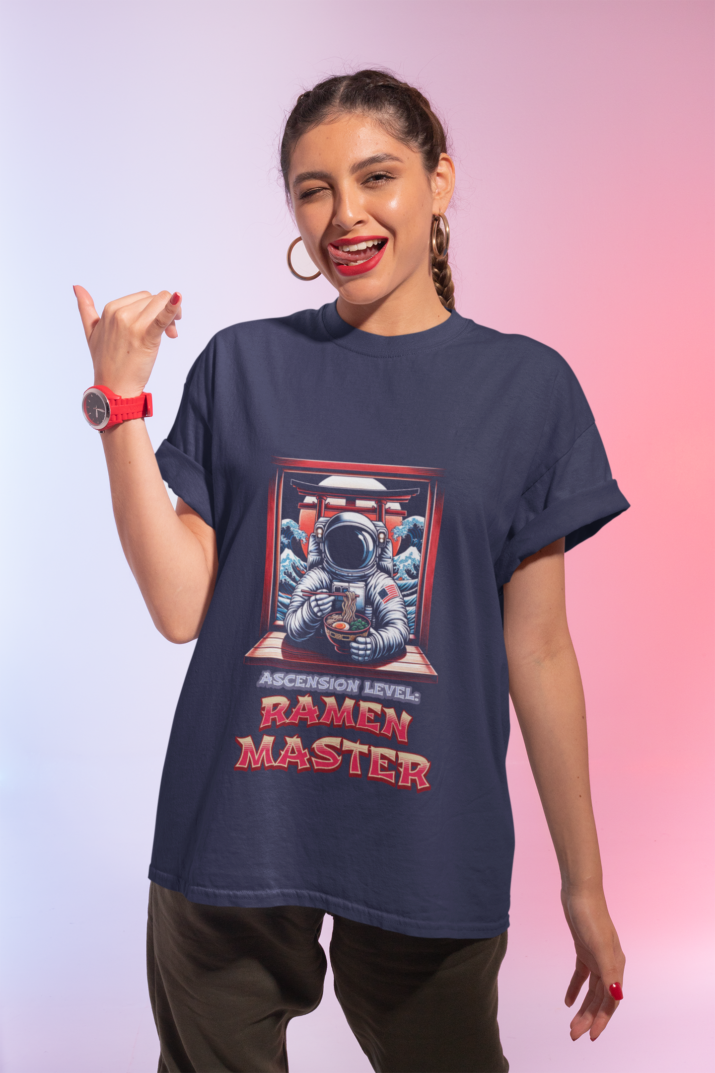 Ramen Master — Astronaut Slurping Ramen Tee ("Ascension level: Ramen Master")