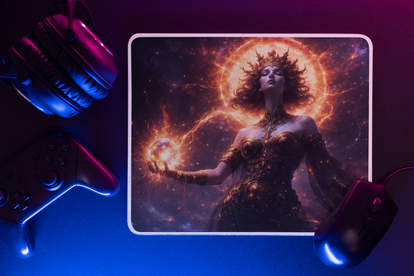 Solar Goddess Mouse Pad — Fantasy Cosmic Desk Mat — Gamers & Artists