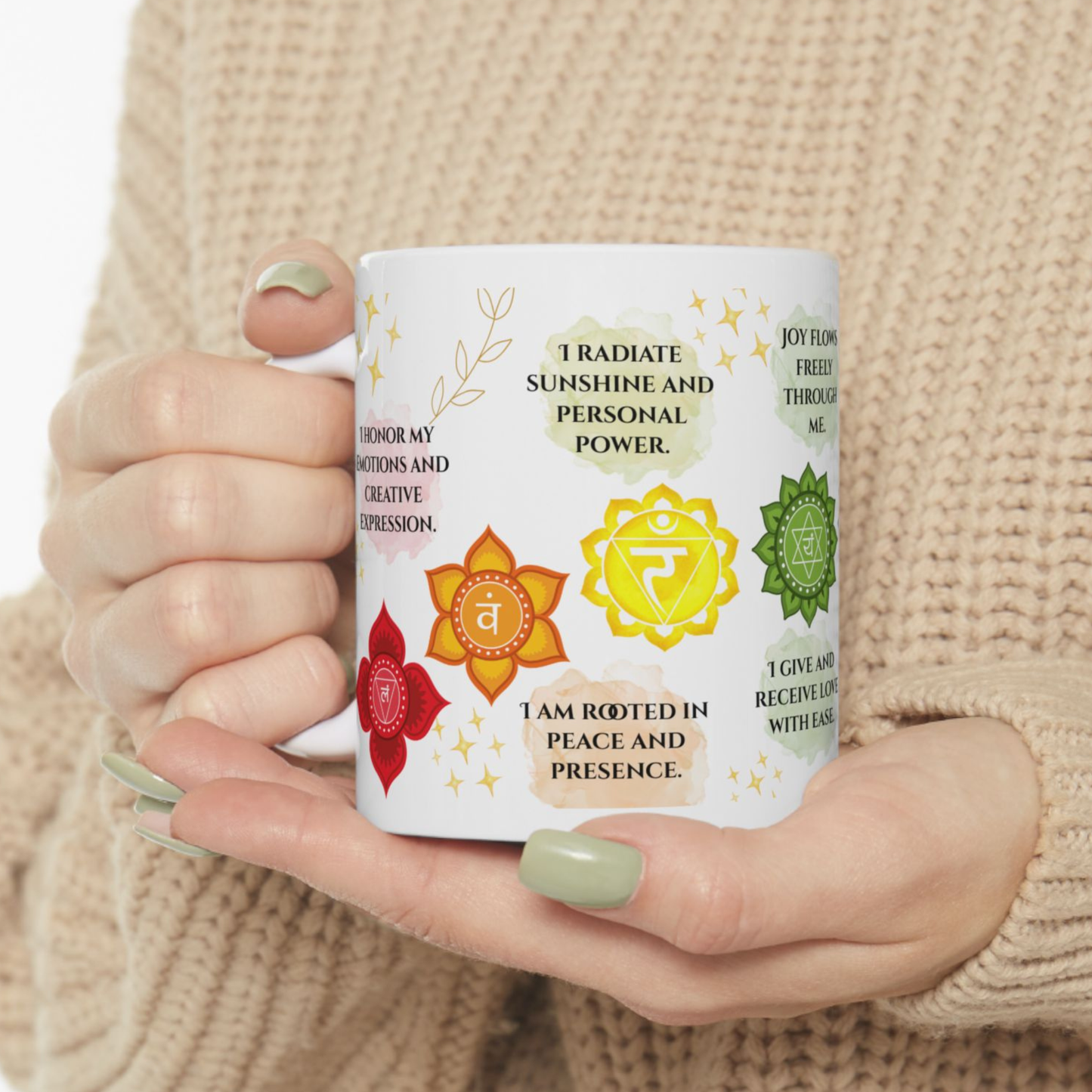 Chakra Affirmation Ceramic Mug — 11oz & 15oz Mindfulness Coffee Cup
