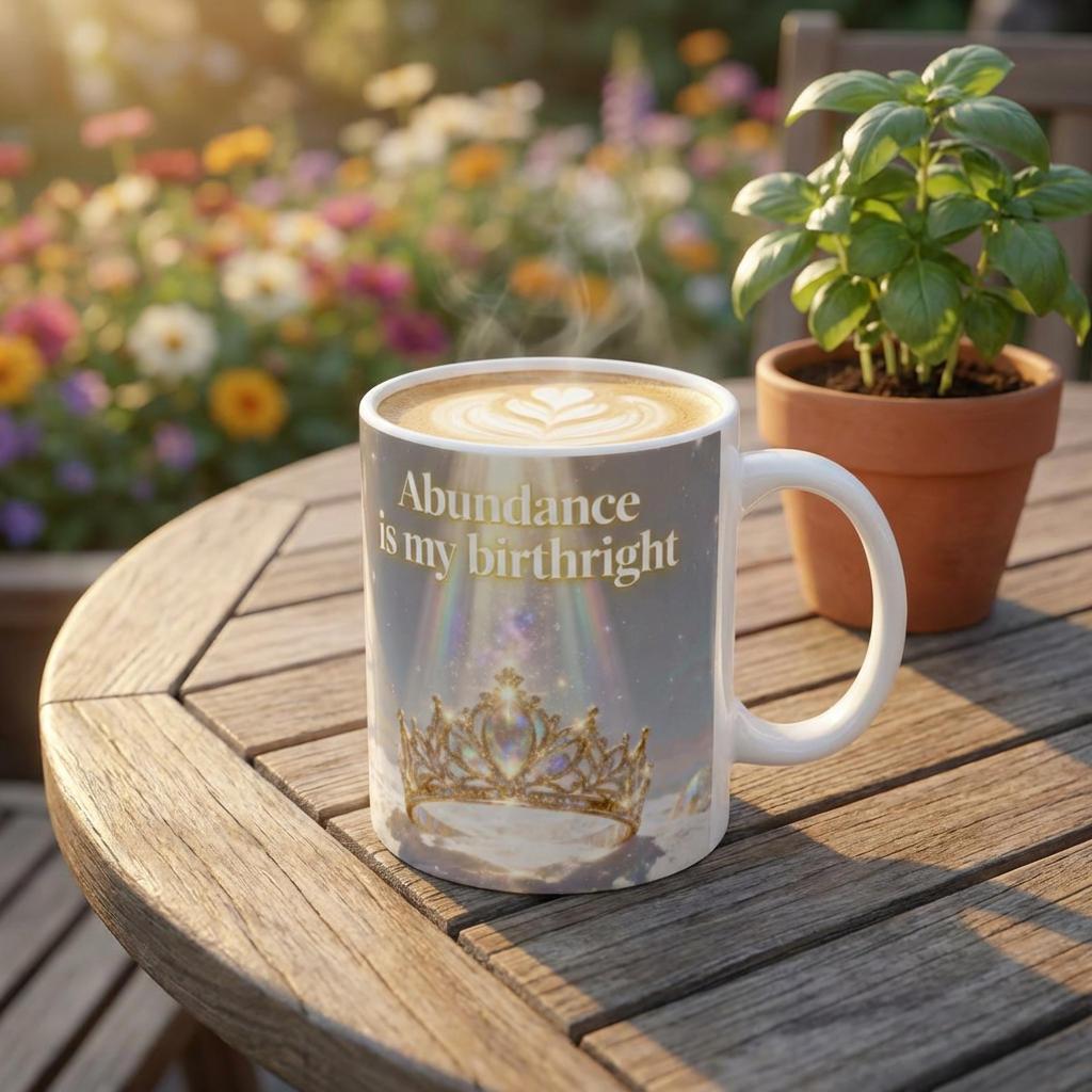 Affirmation Mug — “Abundance is my Birthright” Ceramic Coffee Cup
