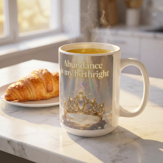 Affirmation Mug — “Abundance is my Birthright” Ceramic Coffee Cup