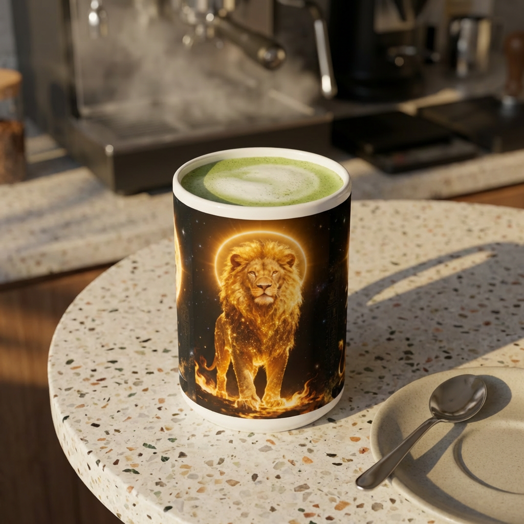 Golden Leo Mug — Celestial Lion 15oz Coffee Cup