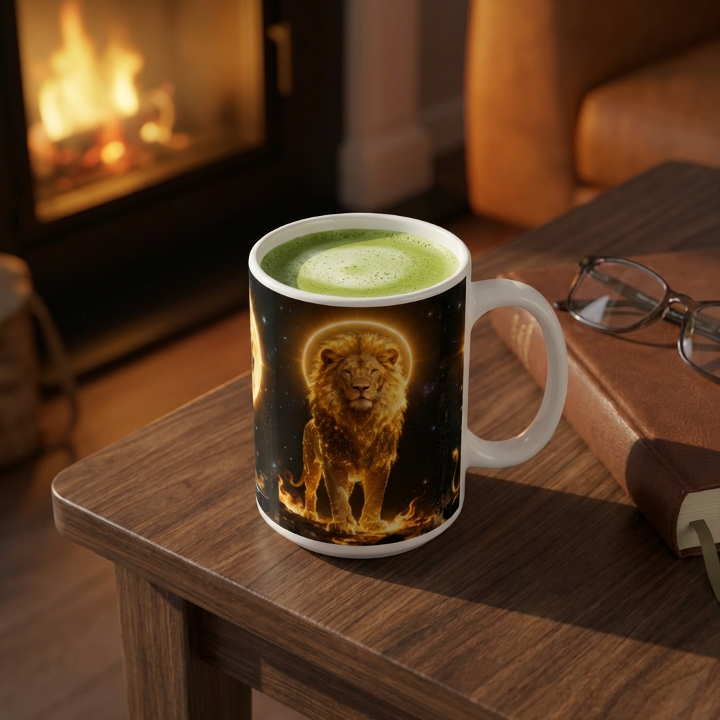 Golden Leo Mug — Celestial Lion 15oz Coffee Cup