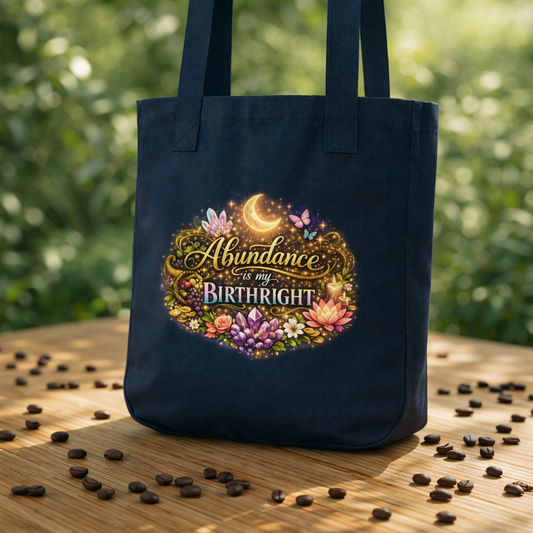Tote Bag — "Abundance is My Birthright" Floral Moon Organic Canvas Tote