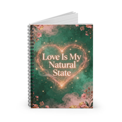 Love Is My Natural State Spiral Notebook | Ruled Journal, Heart Sparkle Floral Cover