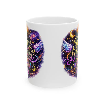 Stay Blessed Mug - Celestial Wings Inspirational Ceramic Coffee Cup (11oz & 15oz)