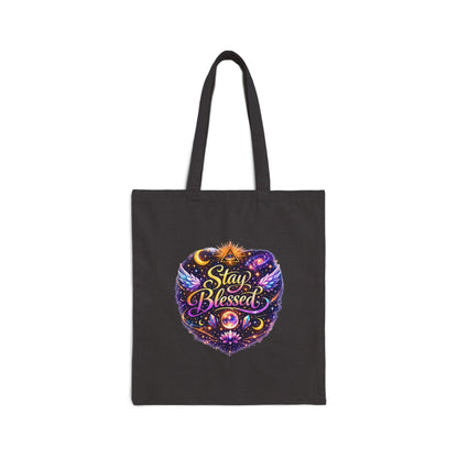 Stay Blessed Heart Canvas Tote Bag — Spiritual Boho Reusable Grocery & Gift Bag