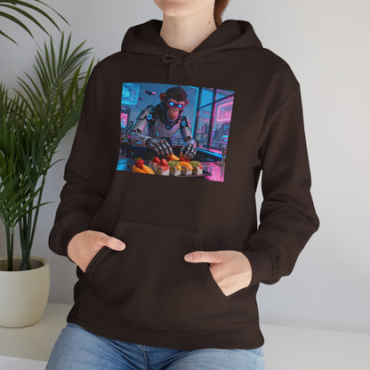 Cyberpunk Sushi Chef Hoodie — Neon Retro Streetwear Pullover
