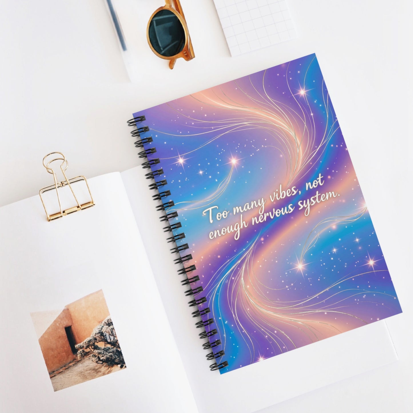 "Too Many Vibes, Not Enough Nervous System" —Spiral Journal Pastel Aesthetic Notebook
