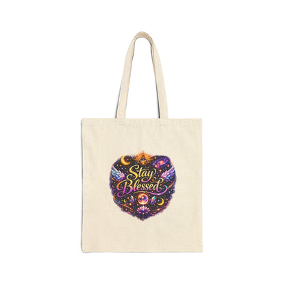 Stay Blessed Heart Canvas Tote Bag — Spiritual Boho Reusable Grocery & Gift Bag